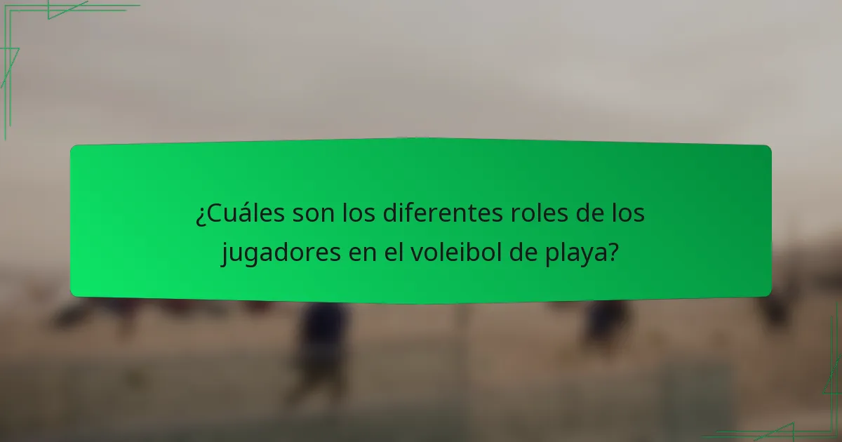 ¿Cuáles son los diferentes roles de los jugadores en el voleibol de playa?
